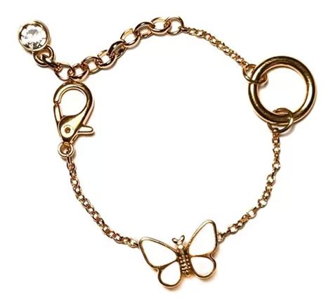 Pulseira Bracelete Dourado Borboleta Branca Ouro Semi Joia