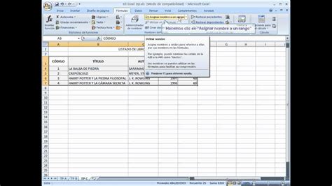 Excel Definir Nombre De Rango Youtube