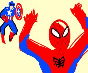 Spiderman running away from Captain America - Drawception