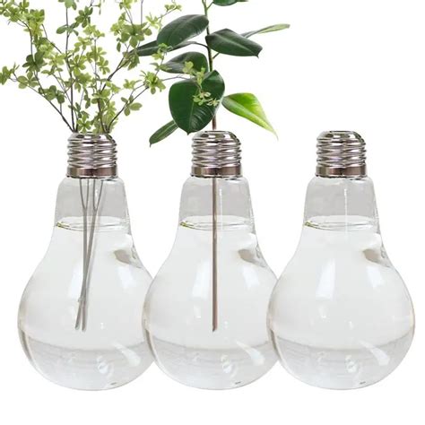 2 3pcs Light Bulb Flower Vase 14x8cm Transparent Glass Vase Fashion