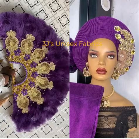 Embellished Aso Oke Auto Gele Ipele And Fila Ready To Wear Gele