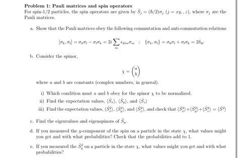 Solved Problem Pauli Matrices And Spin Operatorsfor Chegg