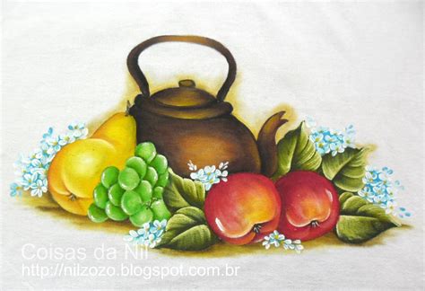 Coisas Da Nil Pintura Em Tecido Chaleira E Frutas