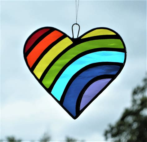 Abstract Stained Glass Suncatcher Rainbow Love Heart In Etsy