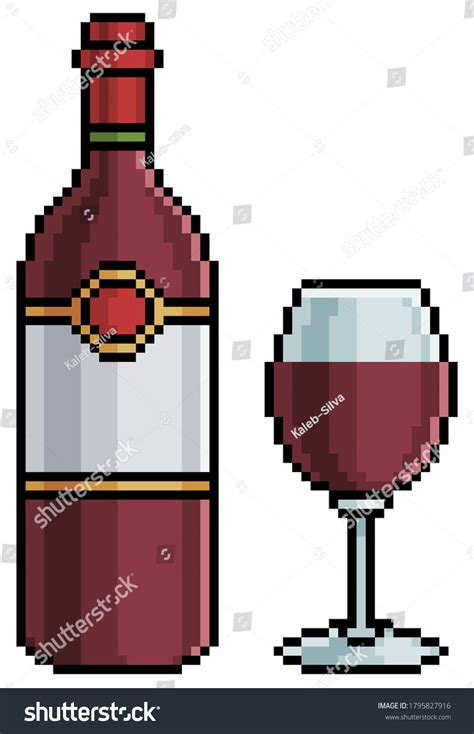 Pixel Art Wine Bottle Glass Alcoholic Stock Illustration 1795827916