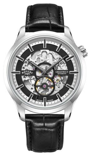 Rotary Greenwich Black Skeleton Dial Black Leather Strap GS02945 87