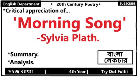 Morning Song Summary In Bangla Morning Song By Sylvia Plath Try