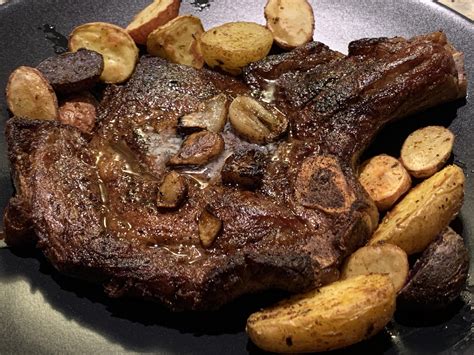 [i Made] Bluebird Porterhouse Steak Cooked In An Iron Skillet Basted In Garlic Butter