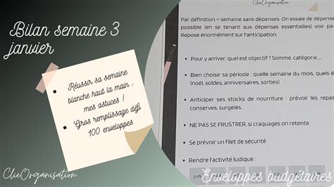 Enveloppes budgétaires Bilan semaine 3 de janvier semaine blanche
