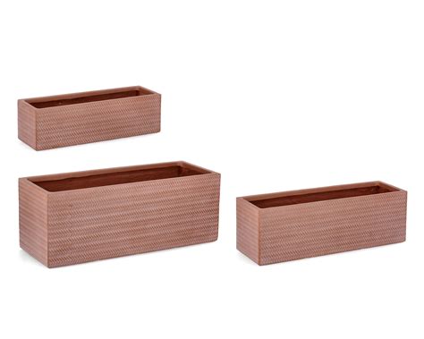 Set 3 Pz Porta Vaso Tressage Rettangolare Terracotta In Fibra Di Vetro E Argilla Bizzotto