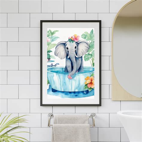 Happy Elephant In Tub Printable Wall Art Safari Nursery Print Elephant