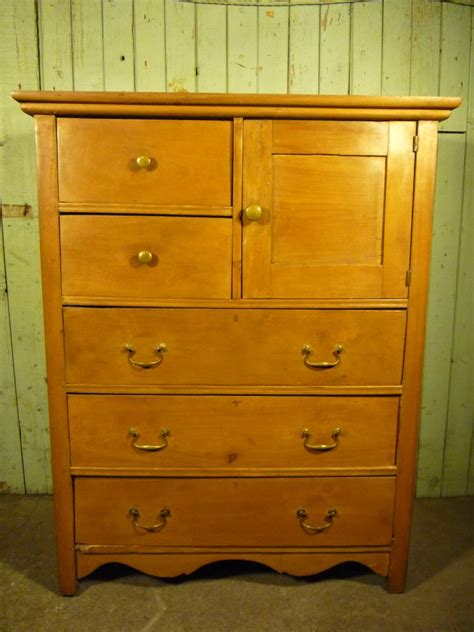 Antique Maple Chest Of Drawers With Brass Hardware