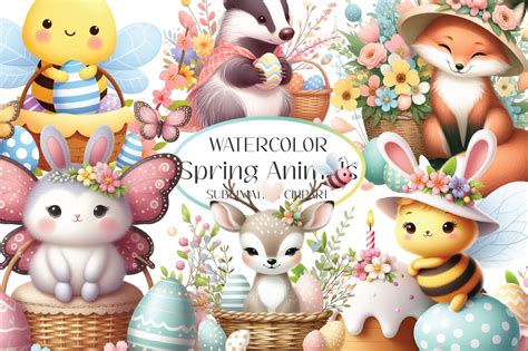 WAtercolor Spring Animals Clipart | Illustrations ~ Creative Market