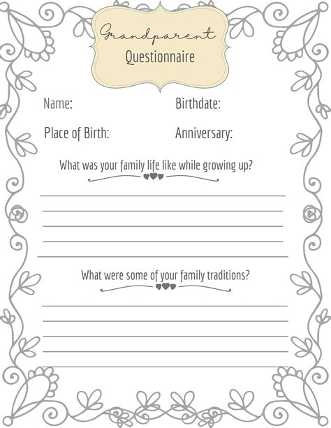 Grandparents Questionnaire Etsy