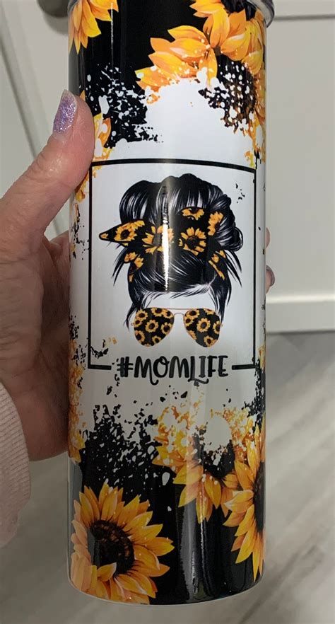 Mom Life Sunflowers Messy Bun 20oz Tumbler Momlife Etsy