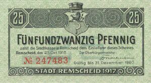 Banknote 25 Pfennig German Notgeld Remscheid Gra R25 3a Tie 6020 05 10