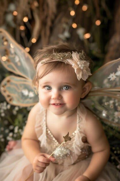 Closeup Of A Baby Girl In A Fairy Costume With Wings And A Wand