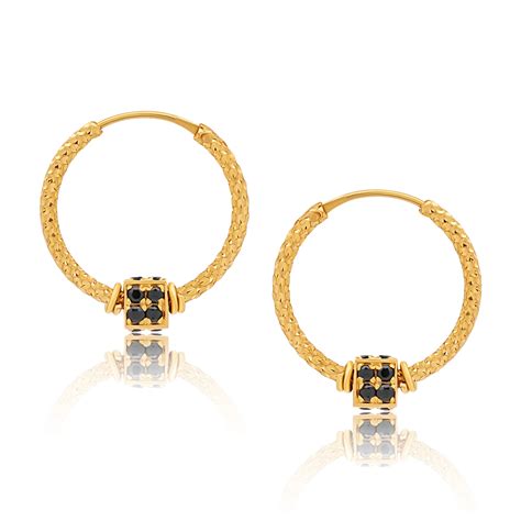 22k Gold Black Cz Textured Hoop Earrings 255g Queen Of Hearts Jewelry