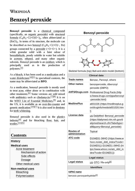 Benzoyl Peroxide Benzoyl Peroxide Skeletal Formula Top Ball And Stick Model Bottom