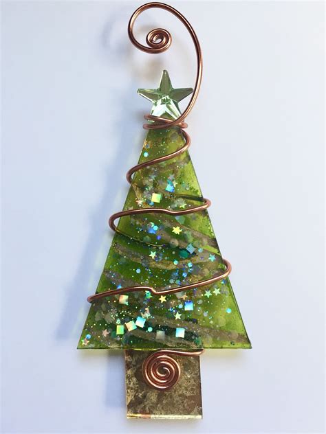 Christmas Green And Gold Foil Tree With Wire Wrapping Glass Etsy In 2021 Stained Glass