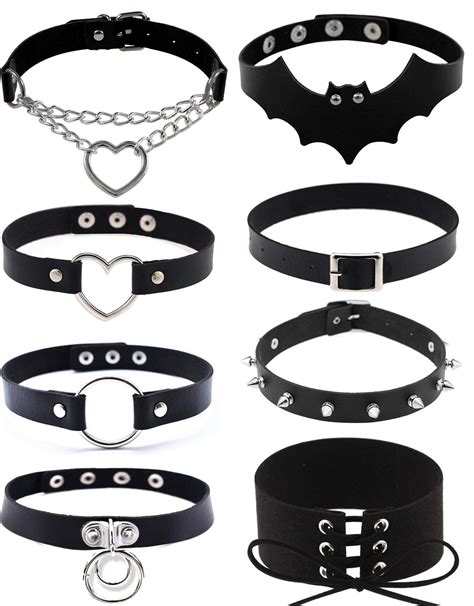 SOOWOOT 8 Pieces PU Leather Choker Necklace Goth Spiked Rivets Punk