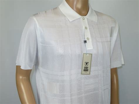 Stacy Adams Mens Polo Shirt Slinky Sheer Short Sleeves Soft Touch Stacy Adams 57006 White