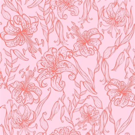 Premium Vector Seamless Pattern Lilies On Pink Wallpaper