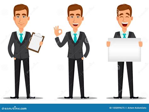 Business Man Cartoon Character Young Handsome Smiling Businessman In