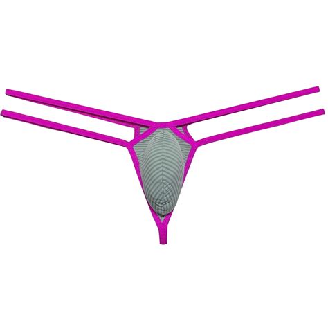 Botmois Men Underwear Double Belt Bikini Lingerie Thong Silk Soft Pouch T Back G String Tangas