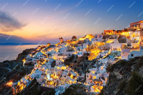 Premium Photo | View of oia at sunset