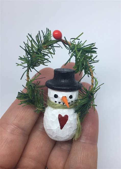 Carved Miniature Snowman Wood Turning Christmas Ornament Etsy