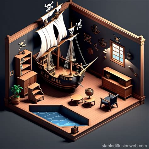 Isometric Pirate Ship Room Render Stable Diffusion Online