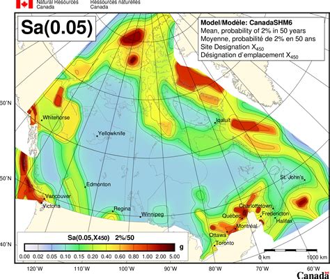 2020 National Building Code of Canada seismic hazard maps