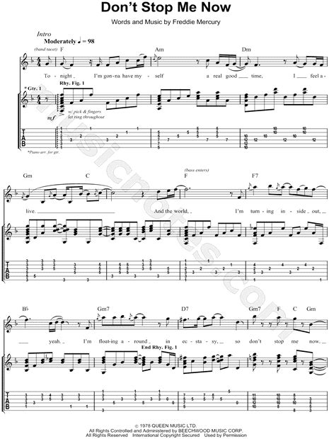 Queen Dont Stop Me Now Guitar Tab In F Major Download And Print