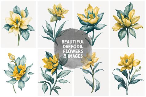 Daffodil Flower Painting 8 Images Graphic by 1xMerch · Creative Fabrica