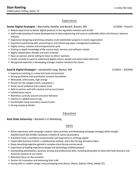 Digital Strategist Resume Samples Velvet Jobs