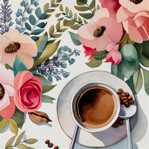 Premium Vector Flowers And Coffee Watercolor