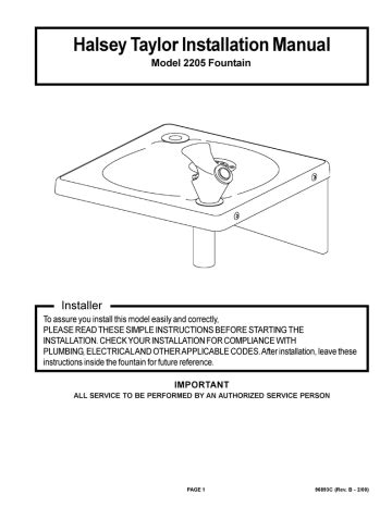 Halsey Taylor 2205 Water Coolers-Drinking Fountain Owner Manual | Manualzz
