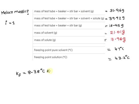 Solved Pts Determination Of Molar Mass Complete The Following