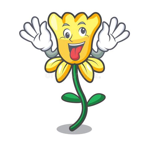 Desenhos Animados Loucos Da Mascote Da Flor Do Narciso Amarelo