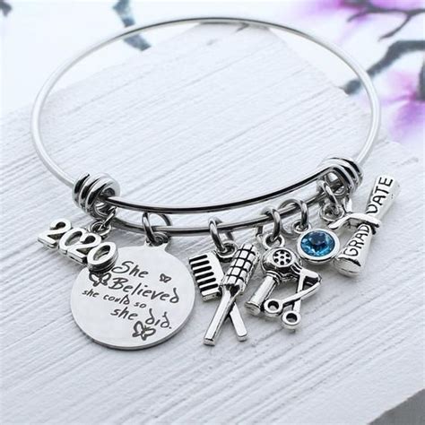 Cosmetology Graduation Gift Hairstylist Charm Bangle Etsy Bangle