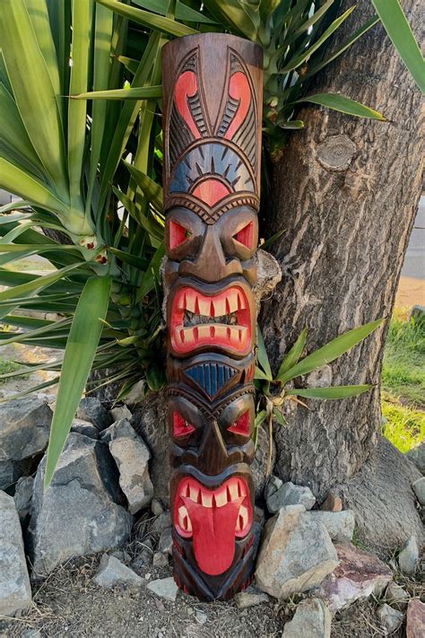 Tiki Totem Tahitian Wood Mask Tropical Bar Patio Decor X In Etsy