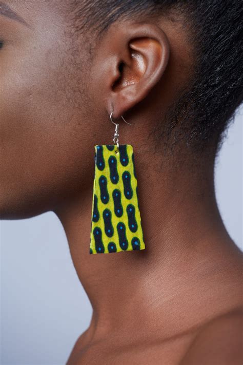 Mahari Rectangle Ankara Earrings Yellow African Accessories African Earrings African