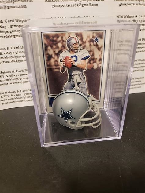 Roger Staubach Dallas Cowboys Mini Helmet Card Display Case Collectible