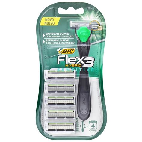 Barbeador Bic 3 Laminas - Kit 6 Aparelho de Barbear Bic Flex 3 Hybrid com 3 Lâminas Sensitive com ...