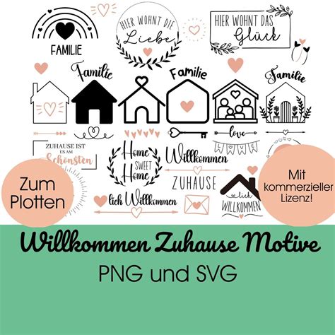 Plotterdatei WILLKOMMEN svg png Blumenhäuser Einzug Plotten Haus Herz