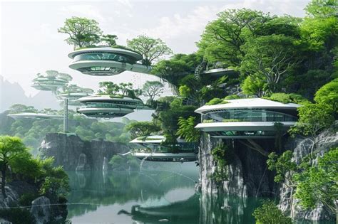 Premium Photo Illustrate A Futuristic Landscape With Sprawling F