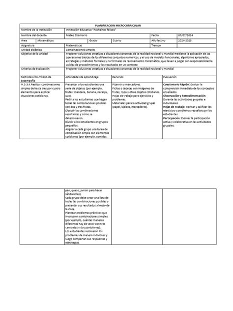 Planificacion Microcurricular Pdf Matemáticas Ciencia Cognitiva