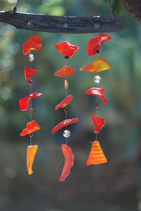 Suncatcherwindchime Made With Vintage Amberina Glass Wind Chimes Suncatchers Outdoor Decor