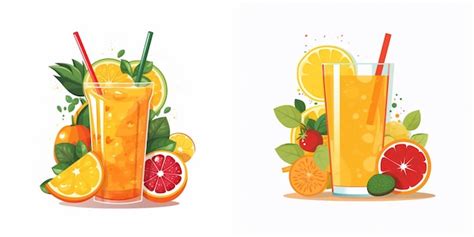 Un Dibujo De Un Vaso De Jugo De Naranja Y Una Paja Vector Premium